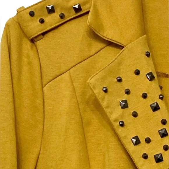 Mustard Yellow Jacket With Silver Studs Sz L - Picture 6 of 12